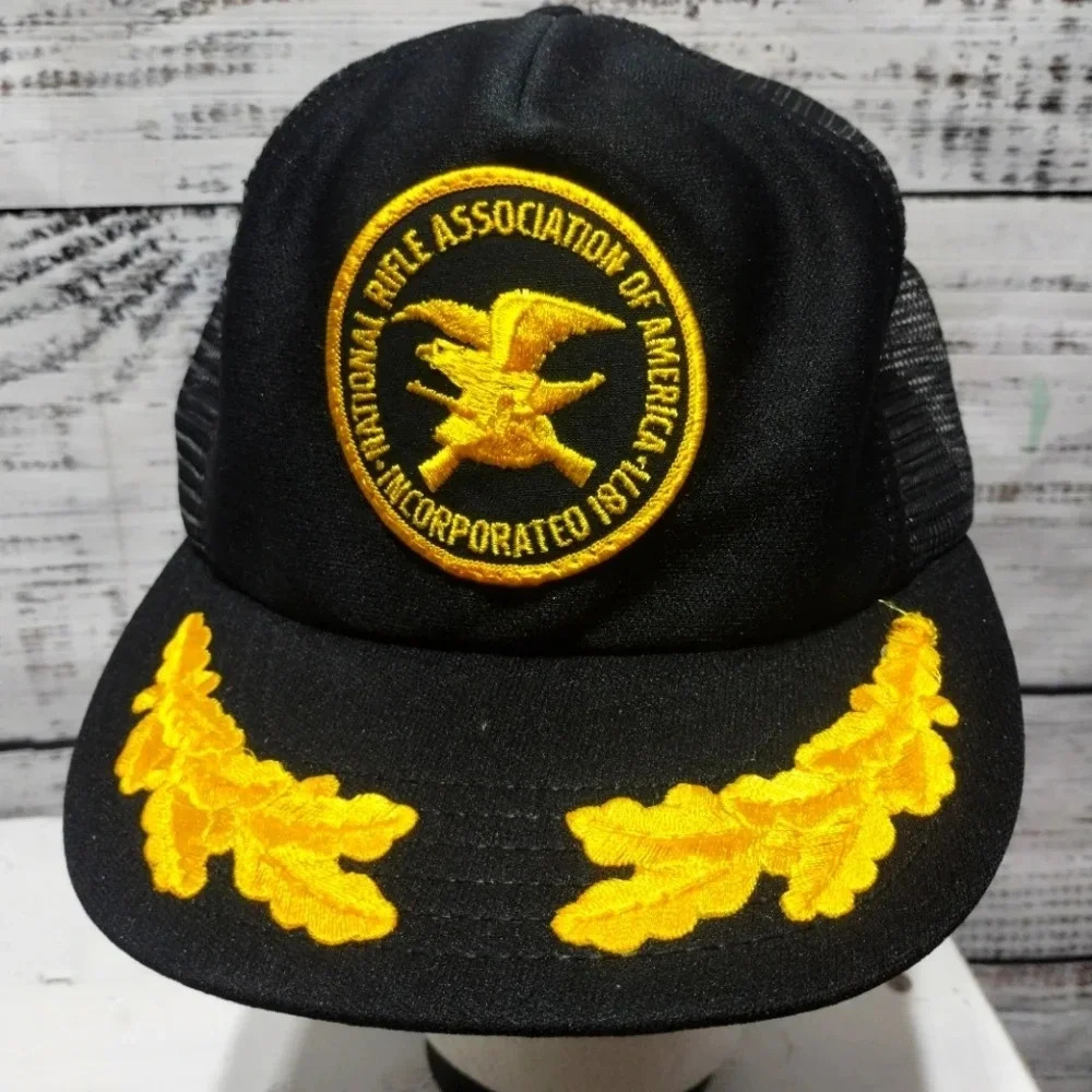Vintage National Rifle Association NRA‎ Snapback Hat Black Gold USA Made Trucker